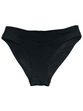 AERIE Full Coverage Mid Rise Bikini Bottoms XS Black Jacquard Texture Crossover